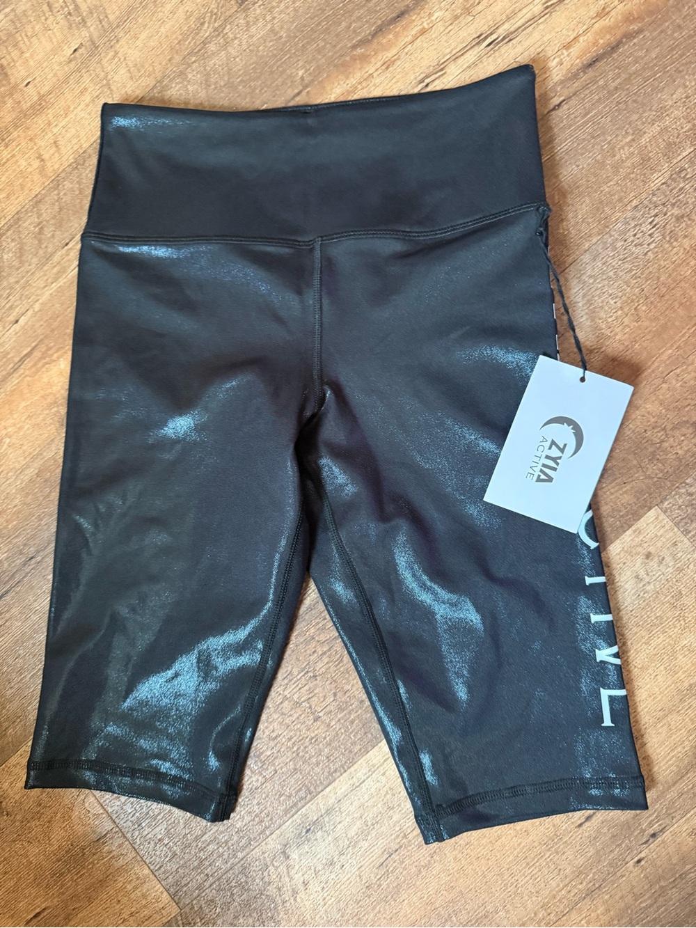 ZYIA Shiny Black High-Waist Bike Shorts